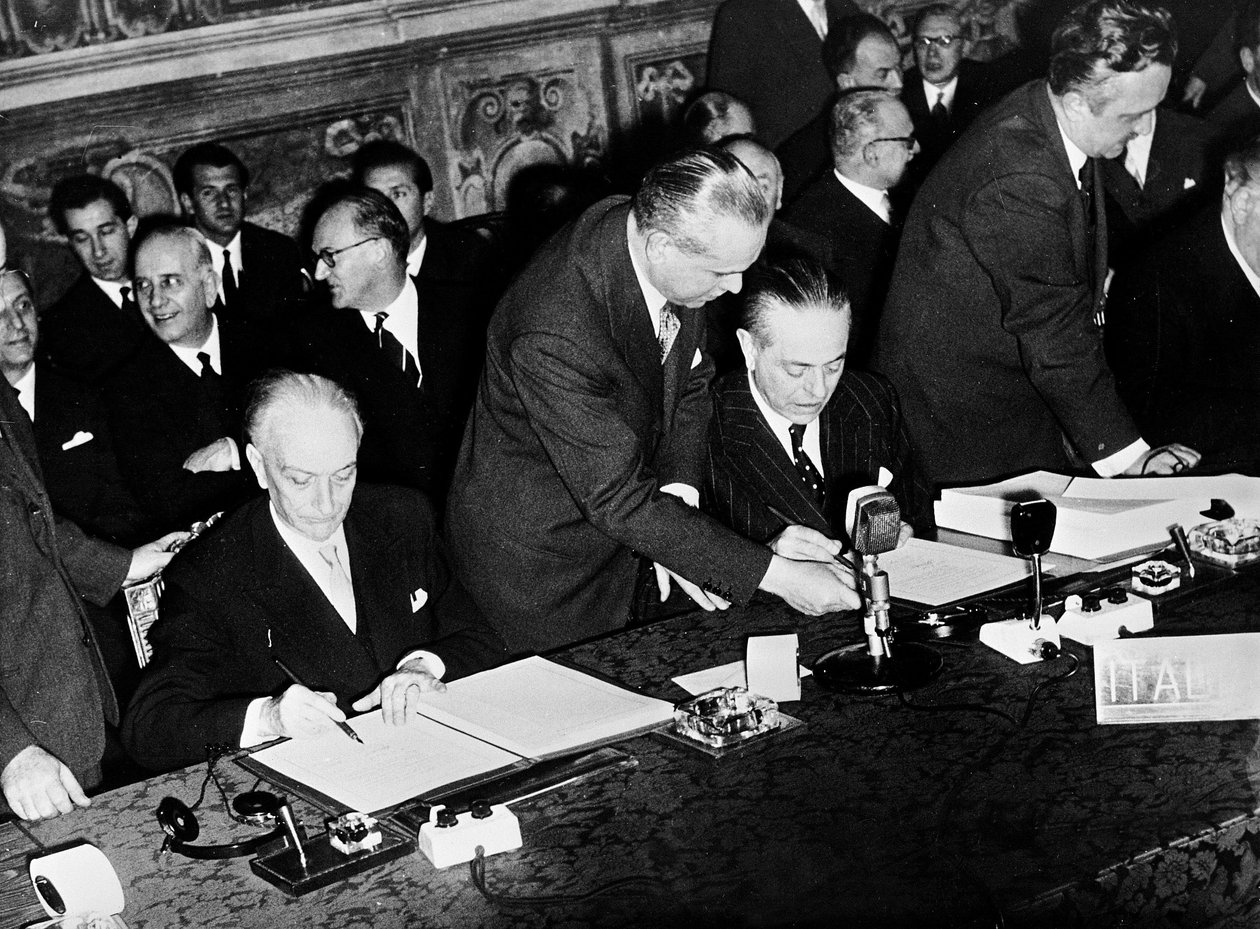 Antonio Segni och Gaetano Martino undertecknar Romfördragen och inrättar Europeiska ekonomiska rådet av Unbekannt Unbekannt