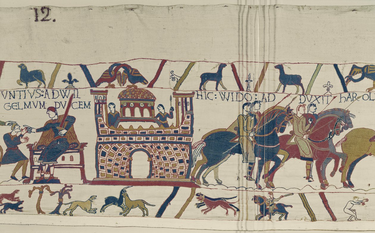 Greve Guy tar Earl Harold till William, hertig av Normandie, Bayeux Tapestry av Unbekannt Unbekannt