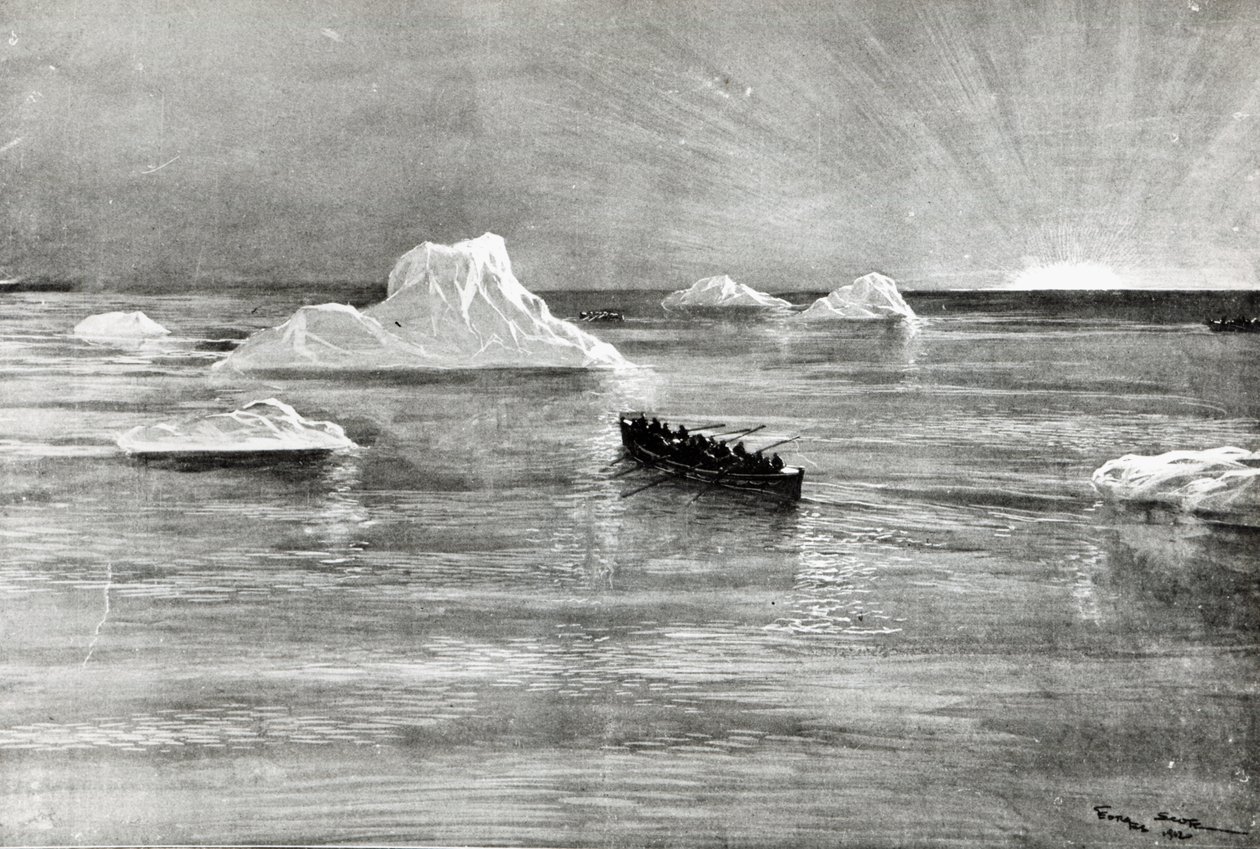Dawn Breaking för några av de räddade passagerarna i en av "Titanic" livbåtarna, 1912 av Unbekannt Unbekannt