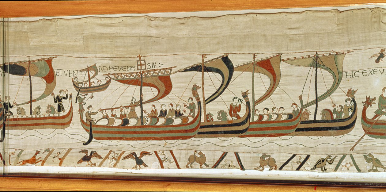 Hertig William och den normandiska invasionsflottan korsar kanalen, Bayeux Tapestry av Unbekannt Unbekannt