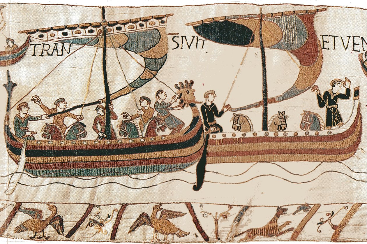 Hertig William och den normandiska invasionsflottan korsar kanalen, Bayeux Tapestry av Unbekannt Unbekannt