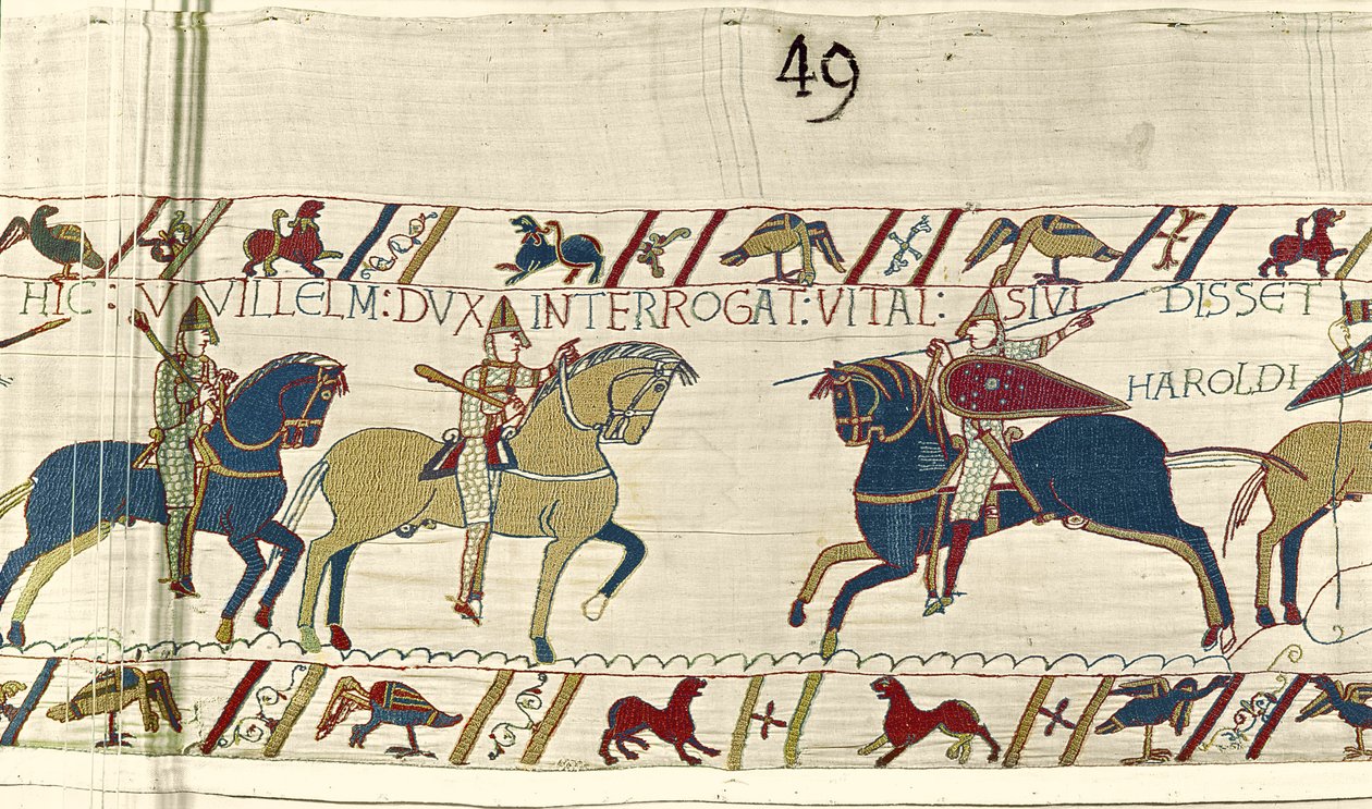Hertig William frågar Vital om han har sett Harolds armé, Bayeux Tapestry av Unbekannt Unbekannt