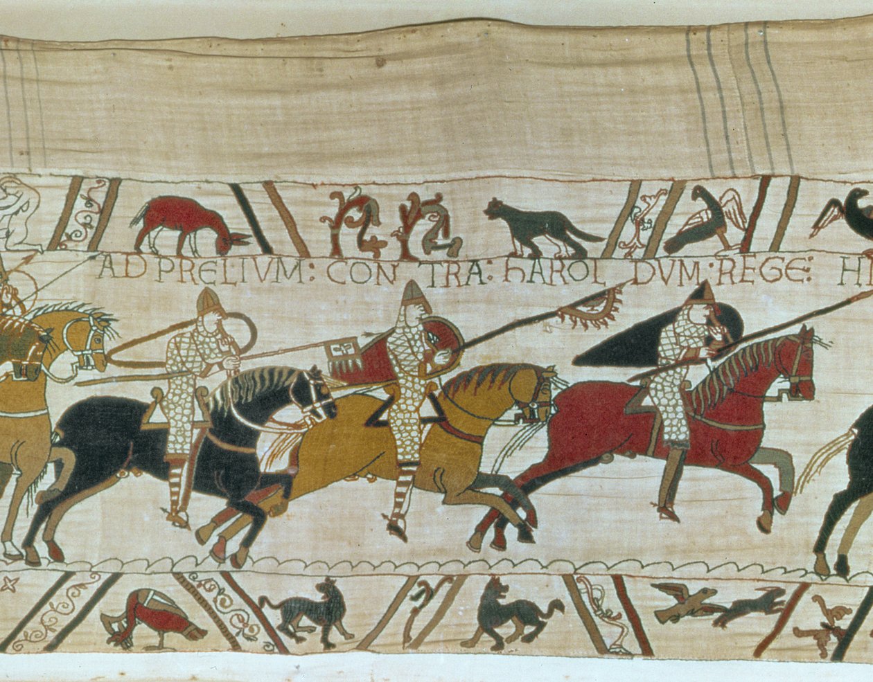 Hertig William leder sina riddare in i striden, Bayeux Tapestry av Unbekannt Unbekannt