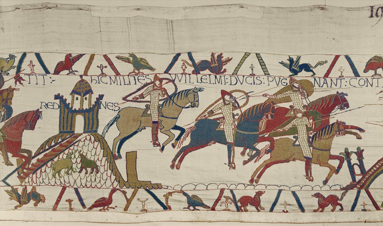 Hertig Williams soldater rider förbi Rennes i jakten på hertig Conan av Bretagne, Bayeux Tapestry av Unbekannt Unbekannt