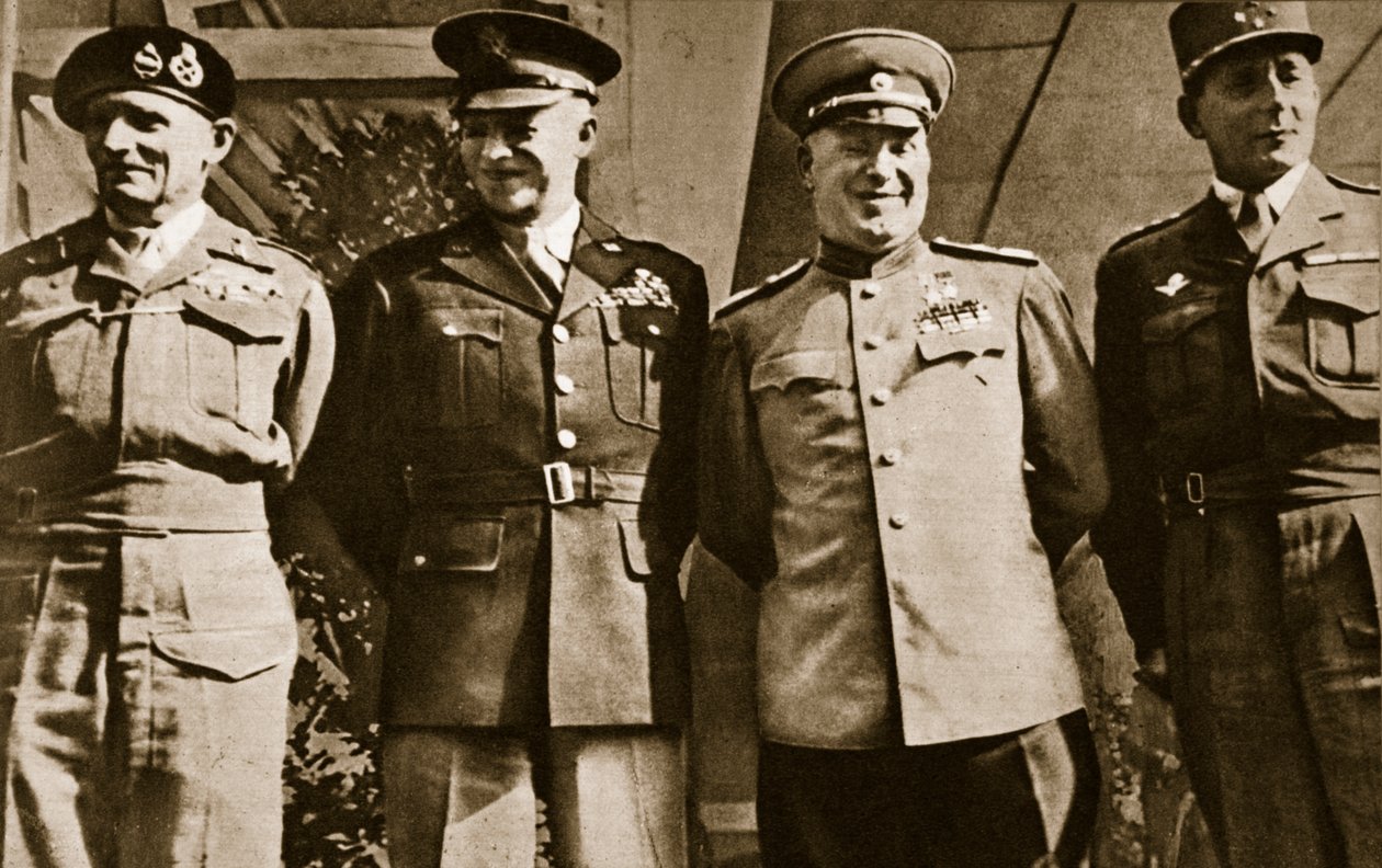 Fältmarskalk Montgomery, general Eisenhower, marskalk Zhukov och general de Lattre de Tassigny, Berlin, 5 juni 1945 av Unbekannt Unbekannt