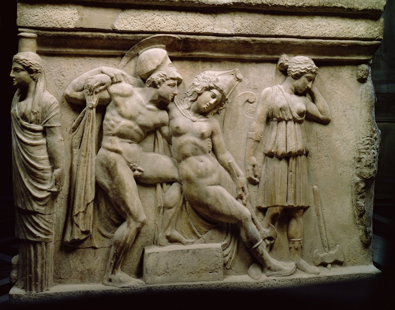 Grekisk sarkofag med en scen som visar slaget vid Amazonerna, c.350 f.Kr av Unbekannt Unbekannt