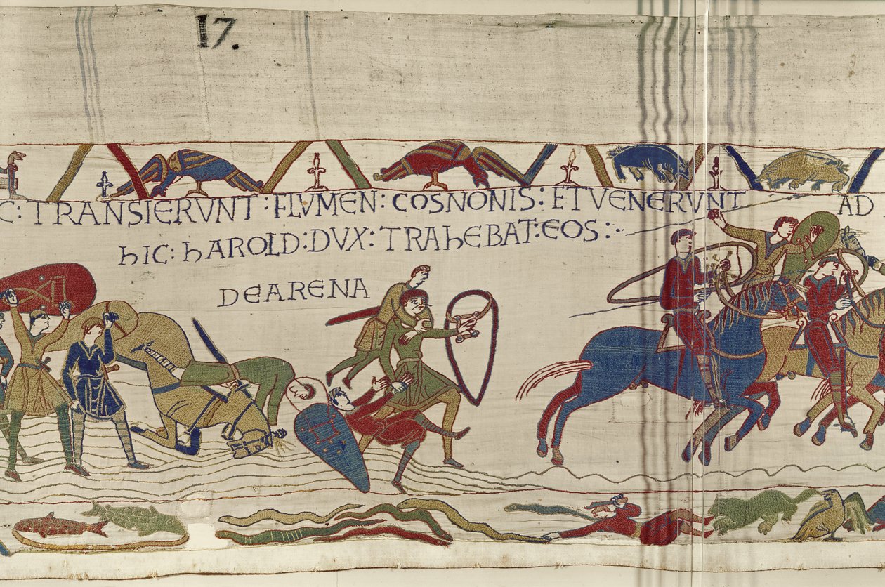Harold drar Norman Soldiers från Quicksand, Bayeux Tapestry av Unbekannt Unbekannt