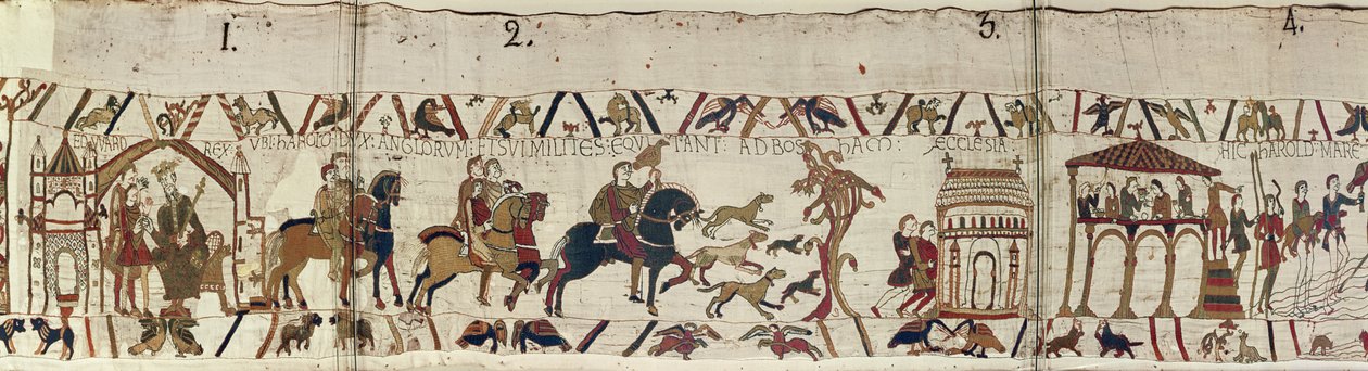 Kung Edward Bekännaren skickar Harold med sina män till Normandie, Bayeux Tapestry av Unbekannt Unbekannt