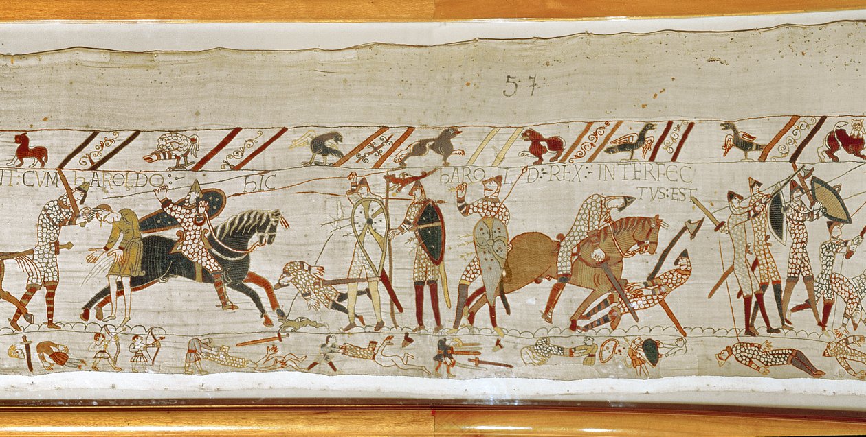 Många faller i strid och kung Harold dödas, Bayeux Tapestry av Unbekannt Unbekannt