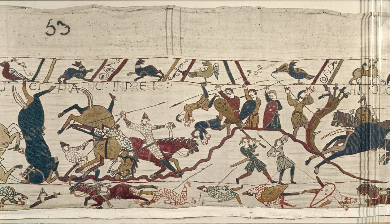 Normander och engelska faller sida vid sida i Battle, Bayeux Tapestry av Unbekannt Unbekannt