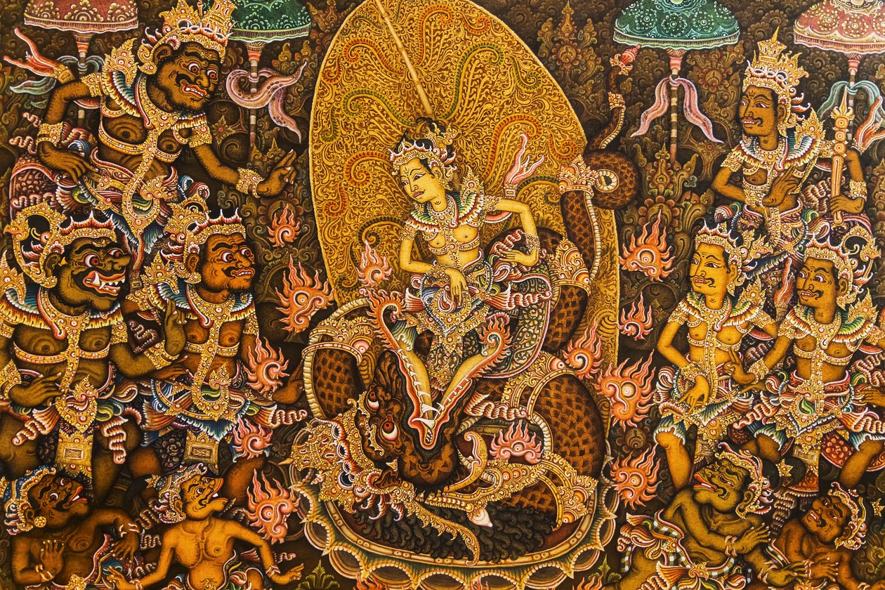 Semara och Ratih, målning av Ketut Mandra utställd på Puri Painting Museum, Ubud, Bali, Indonesien av Unbekannt Unbekannt
