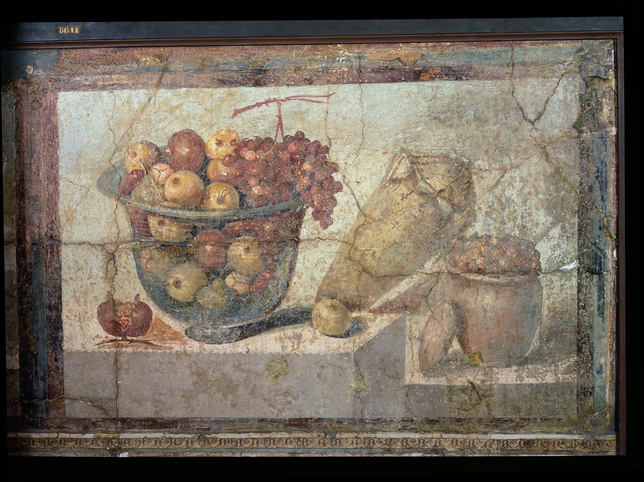 Stilleben med skålar med frukt och vinburk, från "Casa di Giulia Felice" av Unbekannt Unbekannt