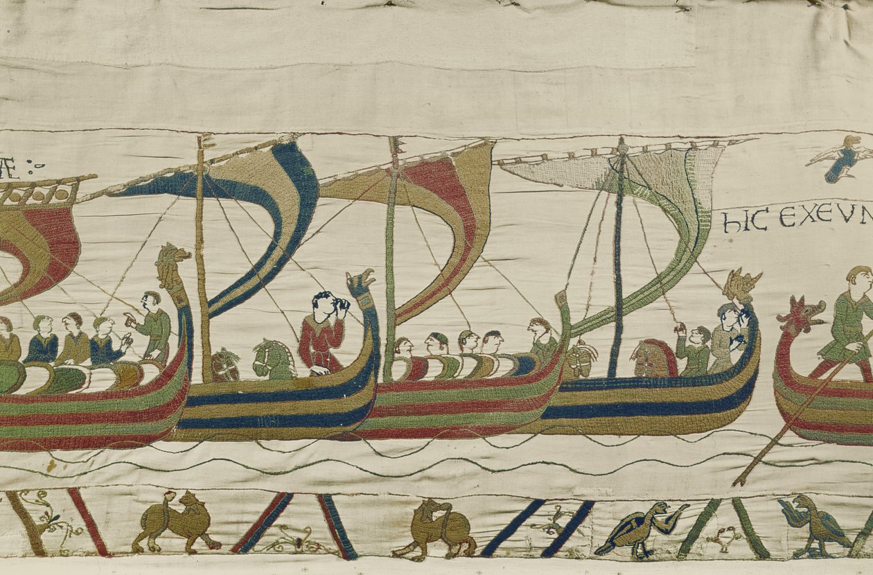 Den normandiska invasionsflottan korsar kanalen, Bayeux Tapestry av Unbekannt Unbekannt