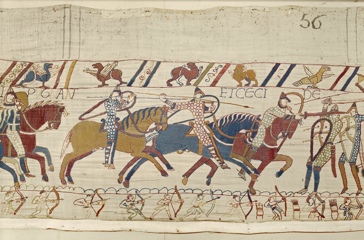 Normanerna slåss och dödar de som var med kung Harold, Bayeux Tapestry av Unbekannt Unbekannt