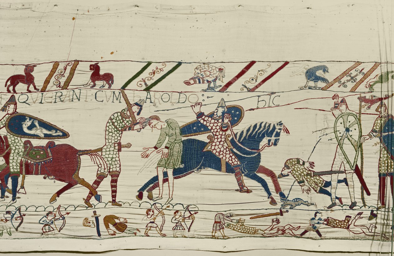 Normanerna dödar de som har varit med kung Harold, Bayeux Tapestry av Unbekannt Unbekannt