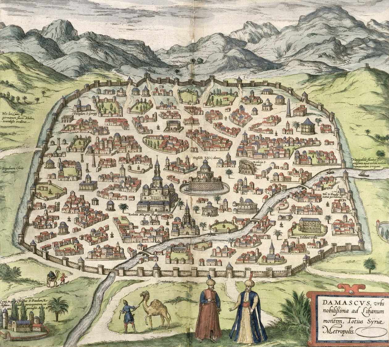 Stadskarta över Damaskus, Syrien, 1620 av Unbekannt Unbekannt
