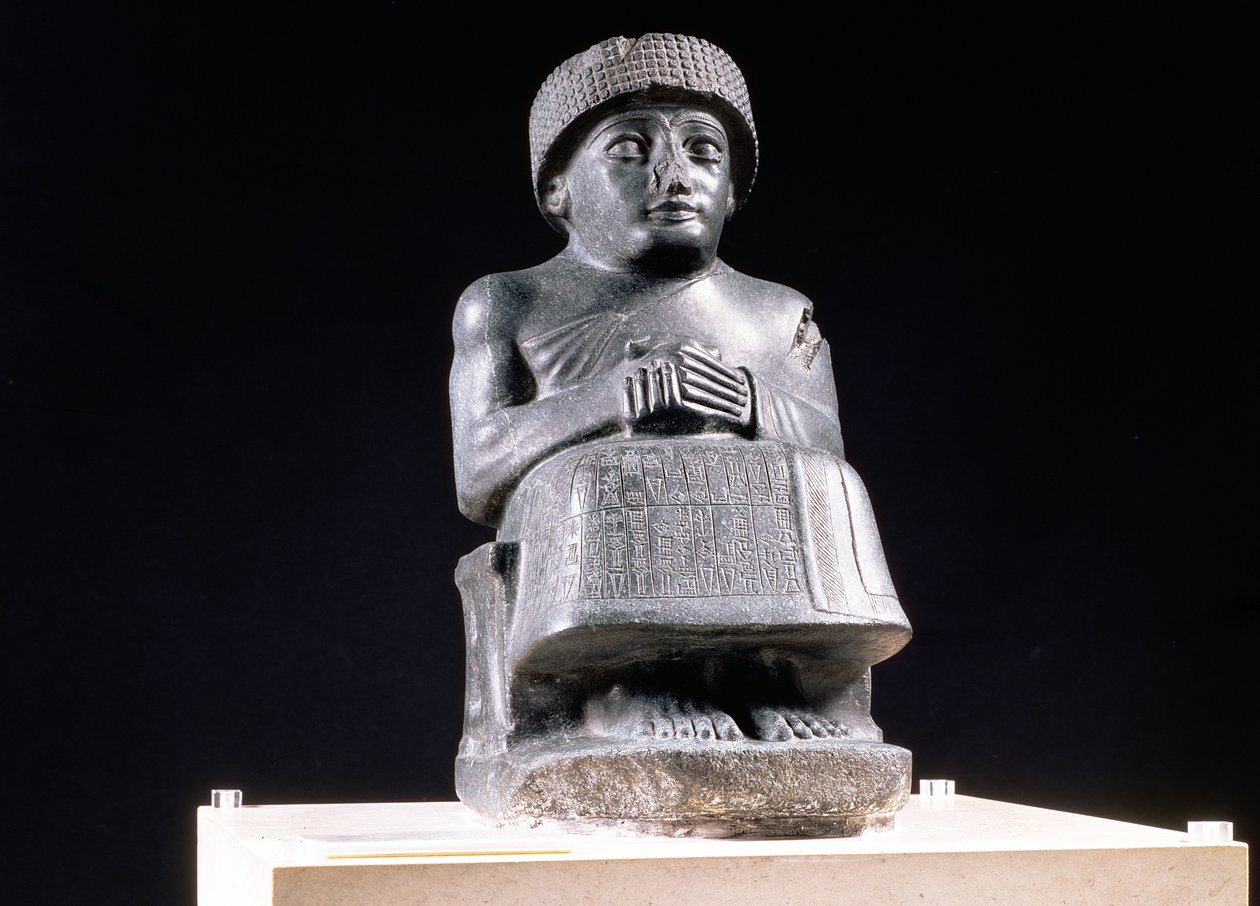 00324 Gudea, prins av Lagash, staty tillägnad Ningizzada, nysumerisk, från Telloh, antika Girsu, ca 2130 f.Kr. (diorit) (se även 121795) av Unbekannt