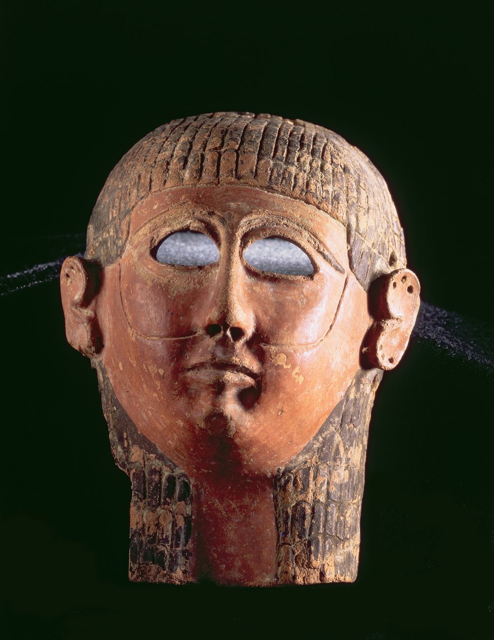 00368 Skäggmask, från Kartago, Tunisien, feniciska, 300-talet f.Kr. (gjuten, målad terrakotta) av Unbekannt