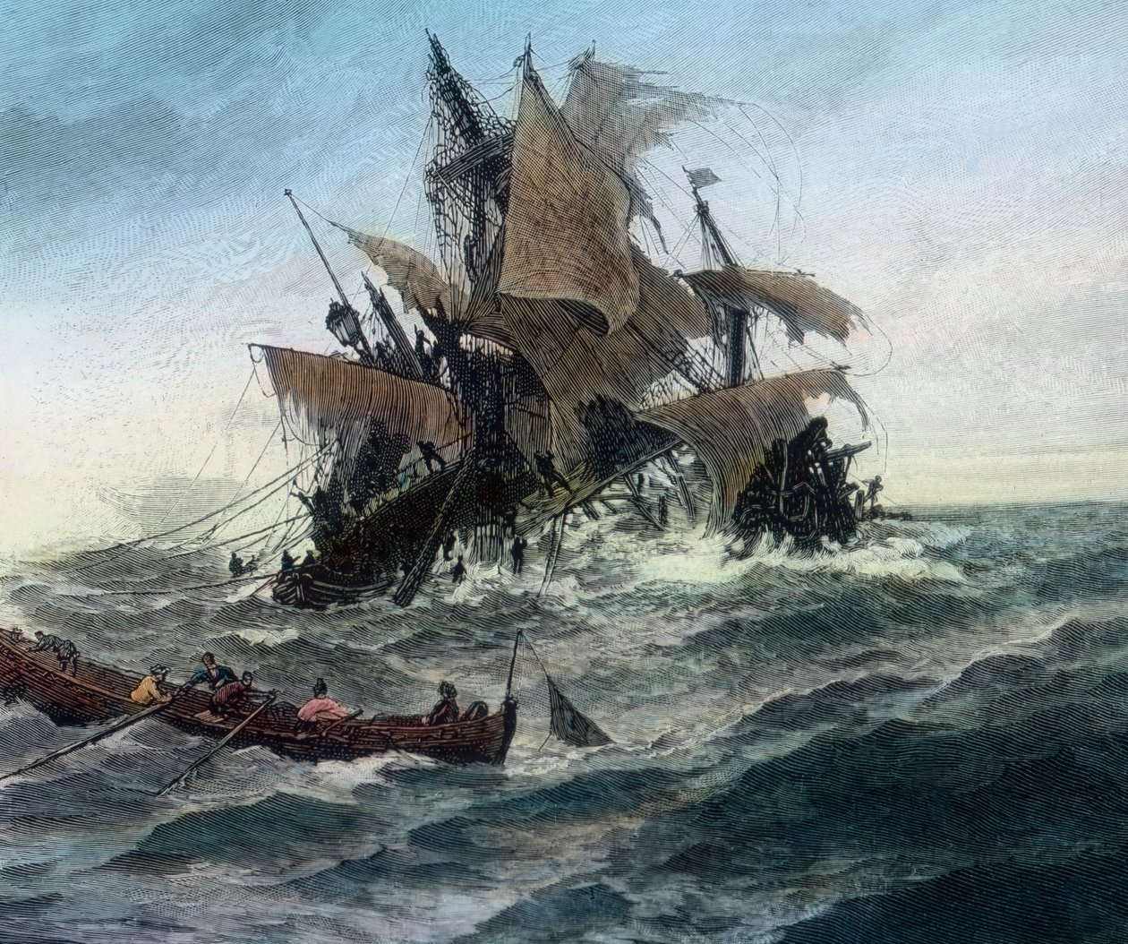 Ett danskt fartyg, som vill ta hjälp till staden Stralsund, förlisar av Unbekannter Künstler