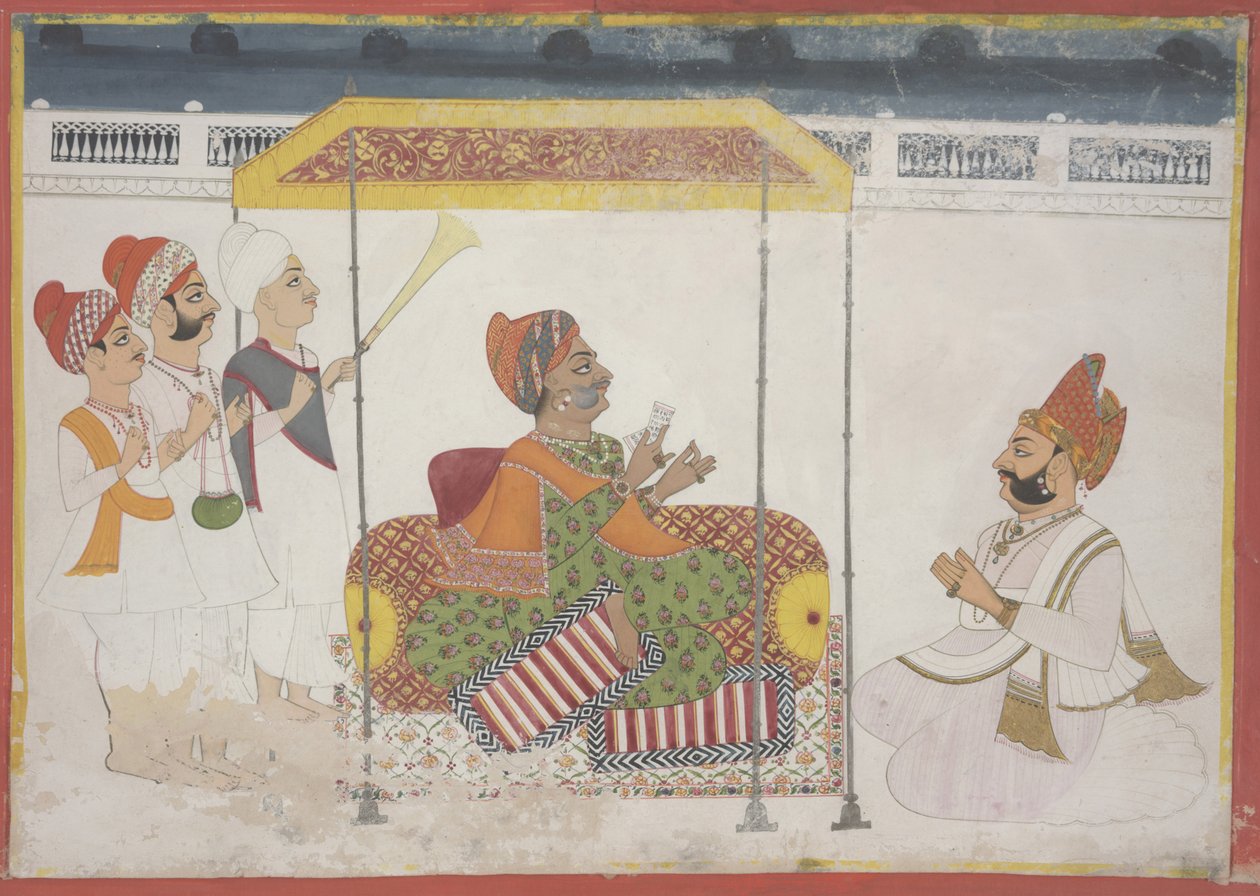 A Rajah Receiving a Guest, mitten av 1800-talet (ogenomskinlig akvarell på papper) av Unbekannter Künstler