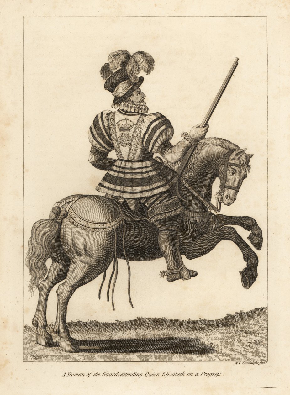 En Yeoman of the Guard som deltar i Queen Elizabeth I on a Progress av Unbekannt