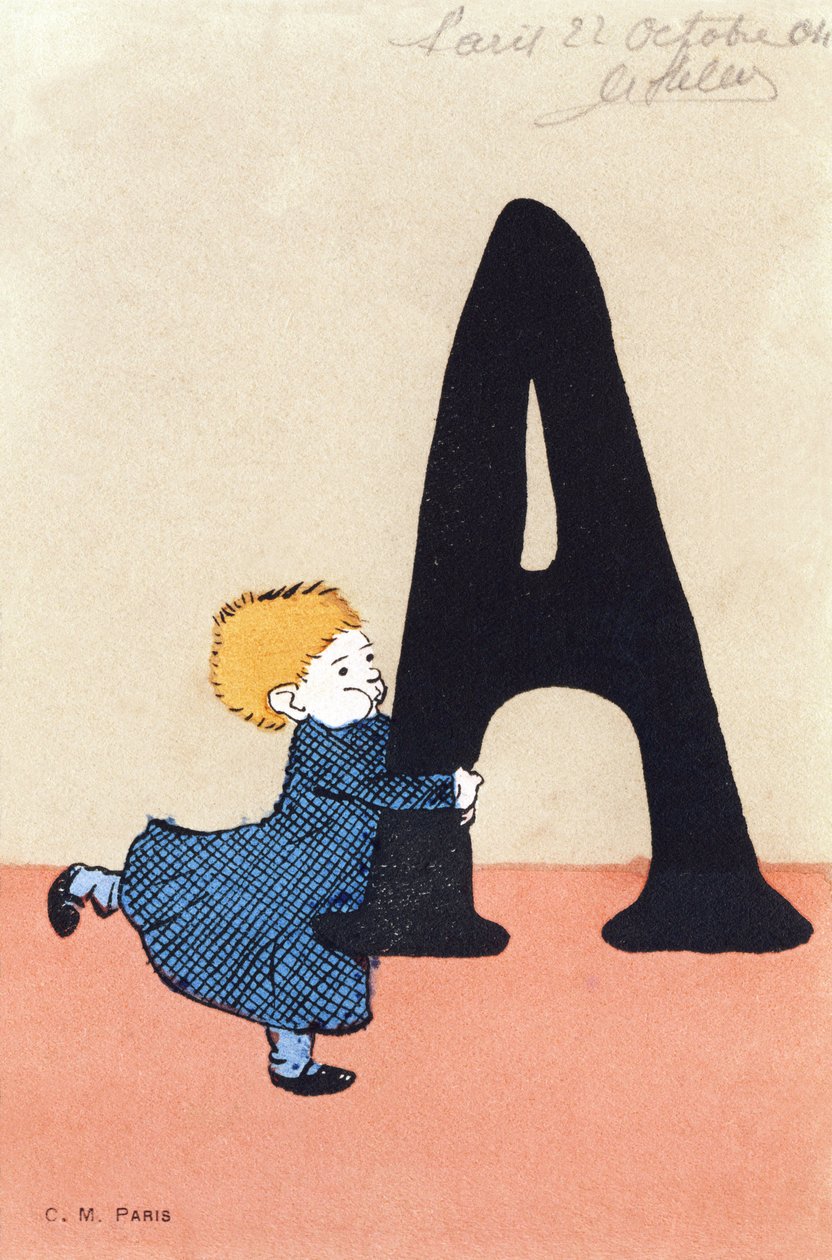 A for Catch - Barnalfabetet. C.M.-redaktör, Paris. Handmålade vykort, frankerade 1904. Mått: 14 x 9 cm av Unbekannt