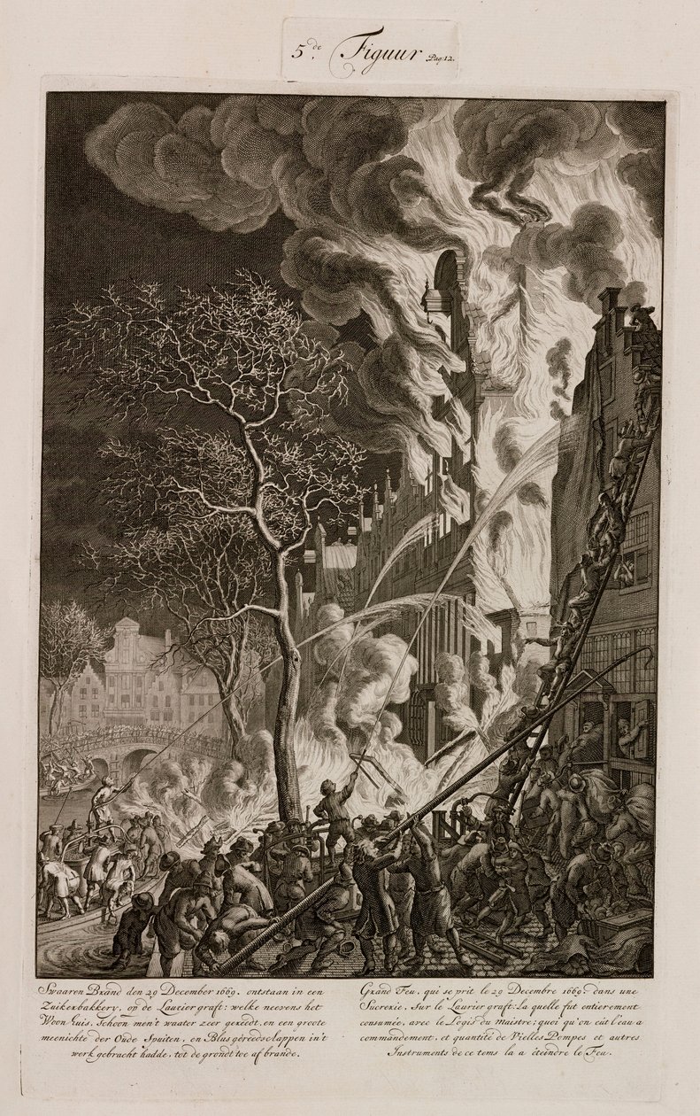 En brand i ett sockerraffinaderi, Amsterdam, Holland, 29 december 1669 av Unbekannt