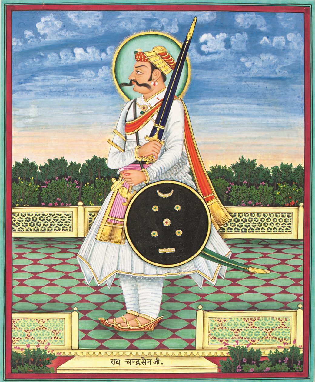 Ett porträtt av Rav Chandra Sen, sent 1800-tal (ogenomskinliga pigment förhöjda med guld på papper) av Unbekannter Künstler