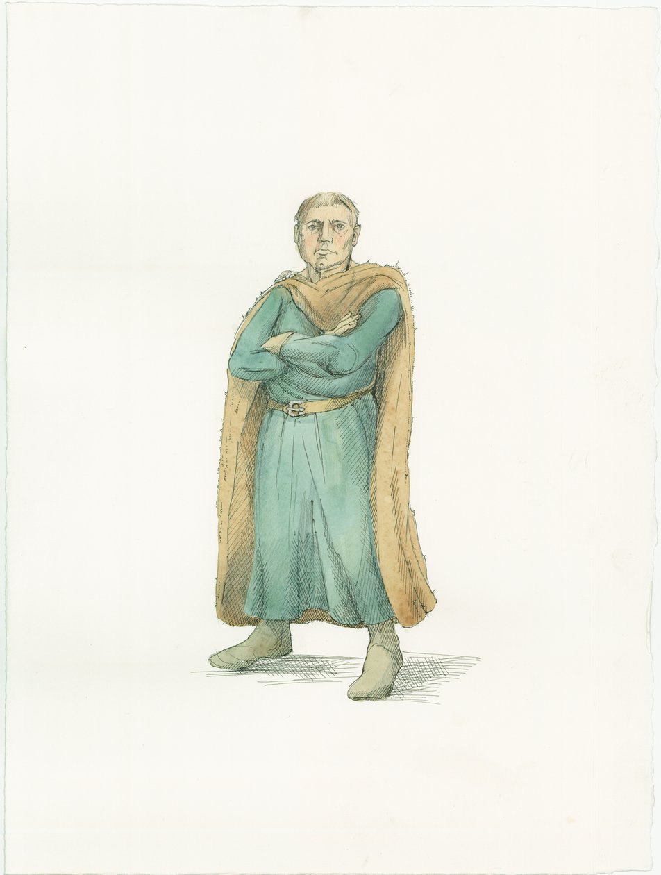 En rekonstruktionsillustration som visar hertig Vilhelm av Normandie omkring 1066 av Unbekannter Künstler