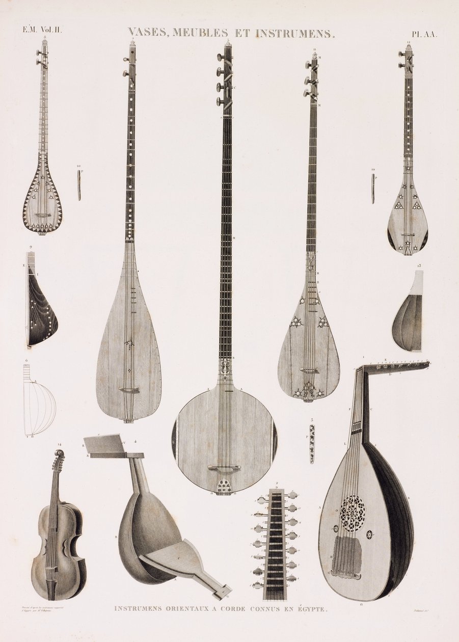 En serie illustrationer av musikinstrument av Unbekannt