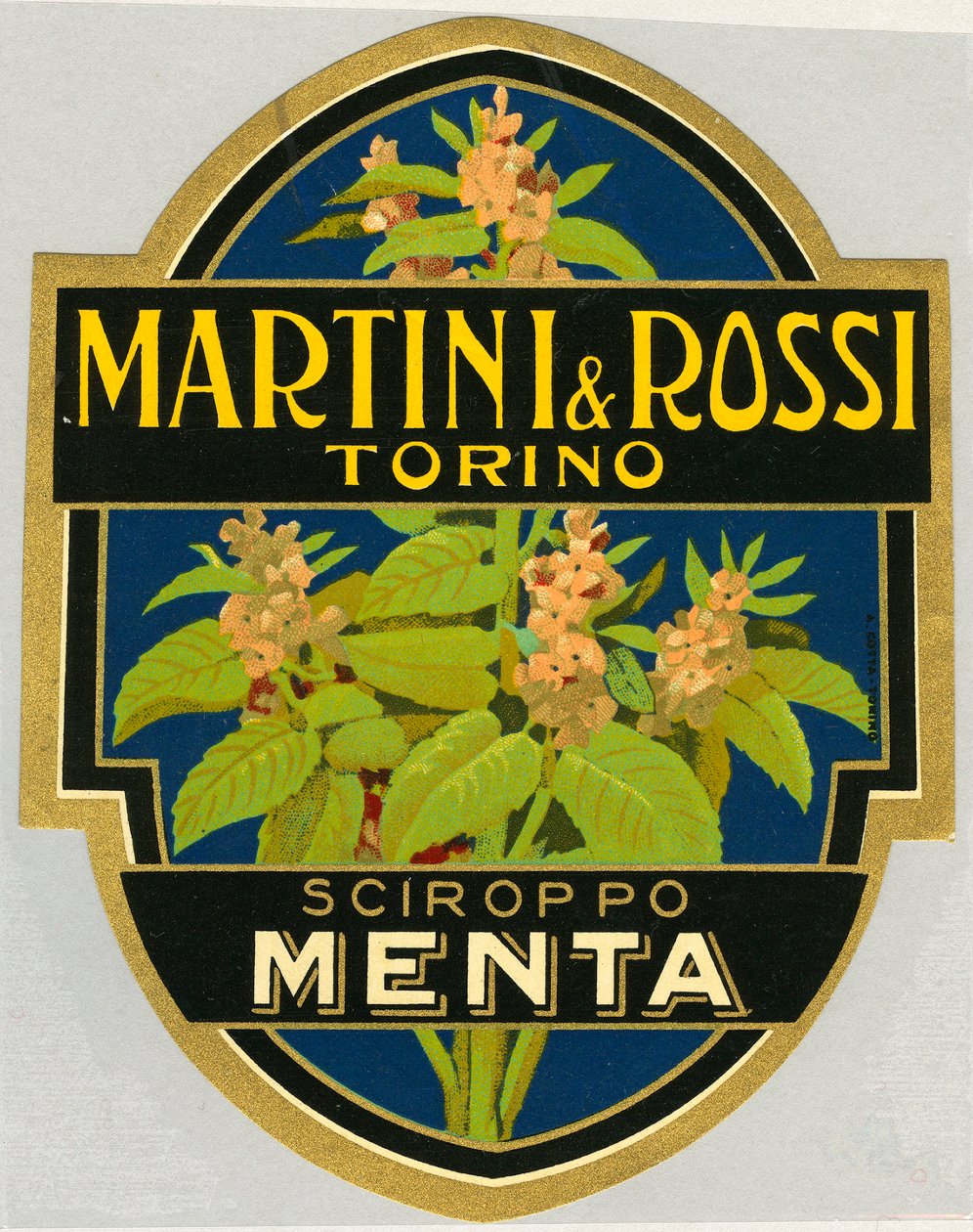 Annonsetikett för mintsirap Martini e Rossi av Unbekannt
