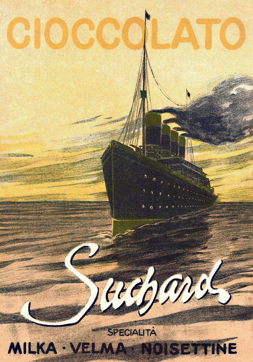 Reklam för chokladen Milka de Suchard föreställande en liner, början av 1900-talet (affisch) av Unbekannter Künstler