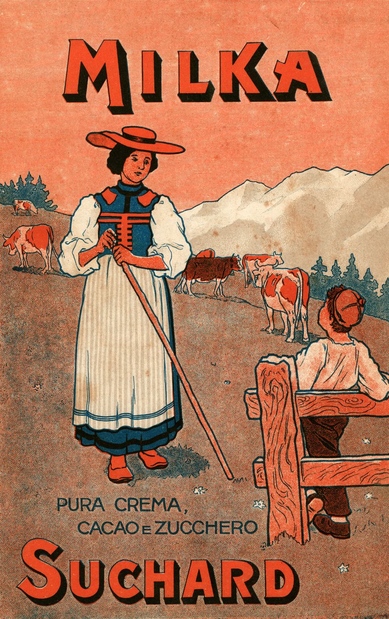 Reklam för chokladkrämen Milka de Suchard, början av 1900-talet (affisch) av Unbekannter Künstler