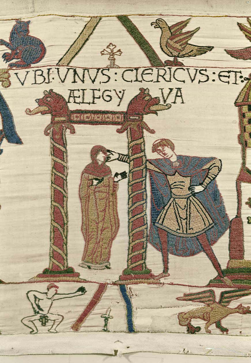 Aelfgyva med en präst, Bayeux Tapestry (ullbroderi på linne) av Unbekannt