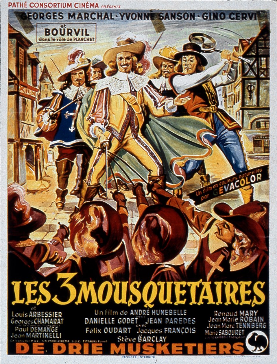 Affisch för filmen De tre musketörerna av André HuneBelle med Georges Marchal (D