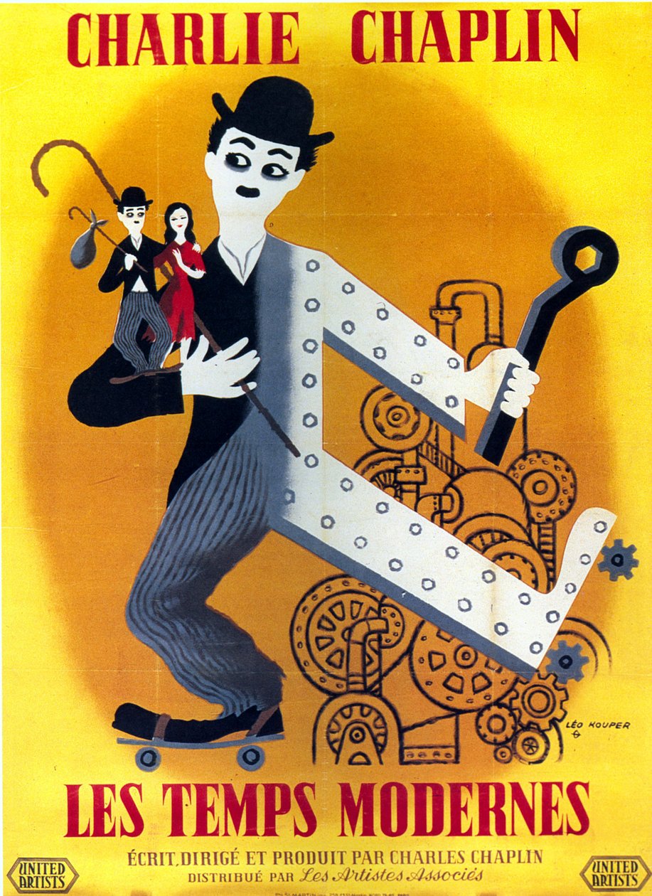 Charlie Chaplin Modern Times filmaffisch med Charlie Chaplin 1936 av Unbekannt