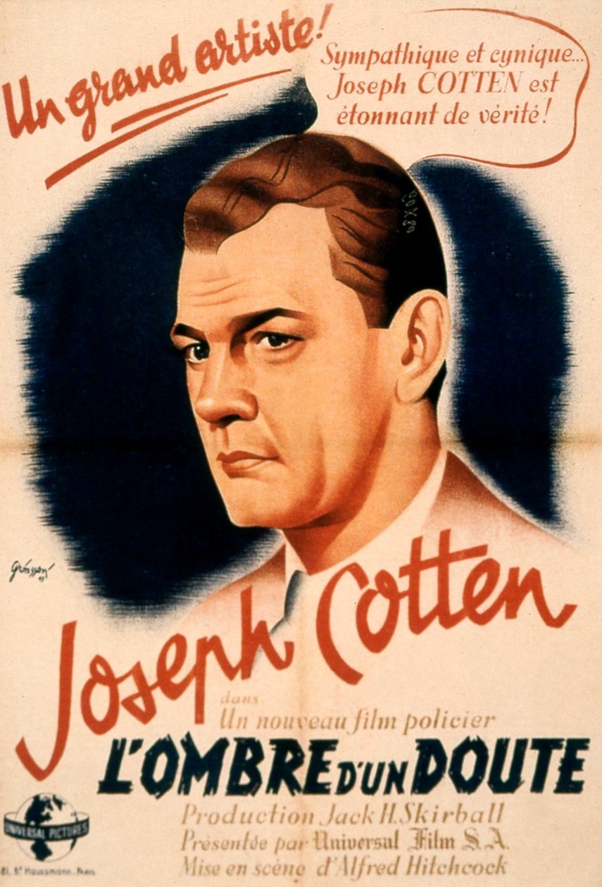 Affisch för filmen Shadow of a Doubt av AlFredhitchcock med Joseph Cotten 1943 av Unbekannt