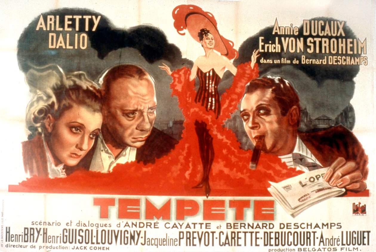 Affisch för filmen Tempete av Bernard Deschamps med Arletty Marcel Dalio Annie Ducaux och Erich Von Stroheim 1940 av Unbekannt