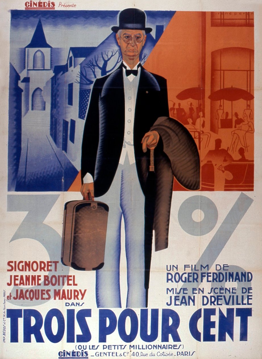 Tre procents filmaffisch av JeanDreville 1933 är Frankrike av Unbekannt