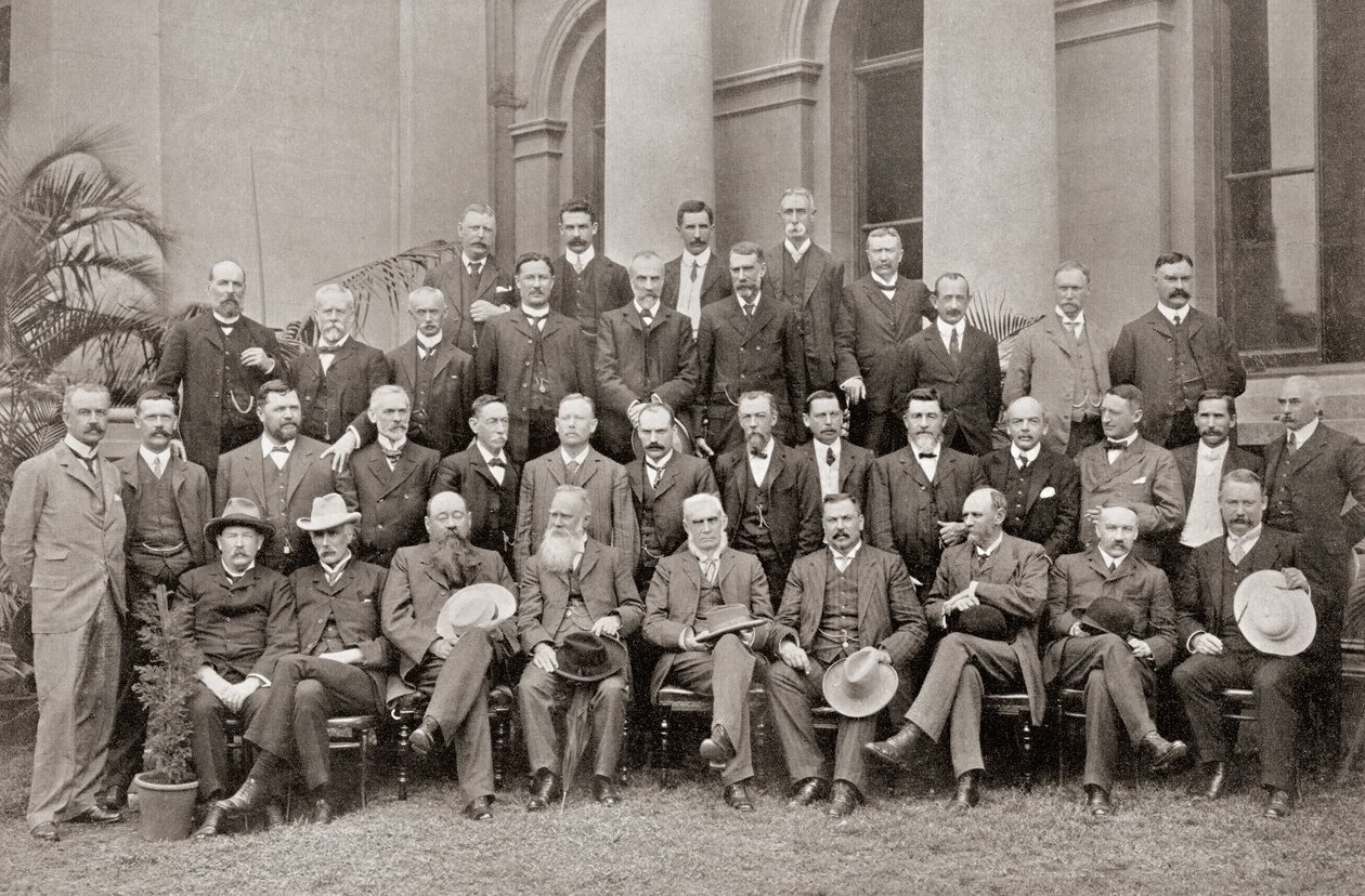 Afrikanska kolonialmedlemmar i Closer Union Convention från 1908 som nådde villkor som resulterade i att det brittiska parlamentet antog South Africa Act från 1909. av Josef Eberz