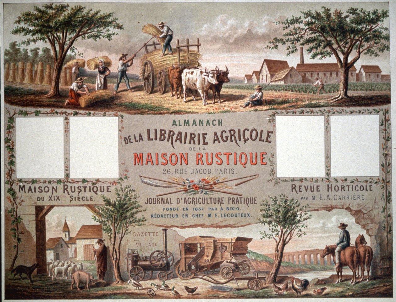 Almanacka med illustrationer av traditionella och moderna jordbruksmetoder. ca 1870-80 (färglitografi) av Unbekannter Künstler