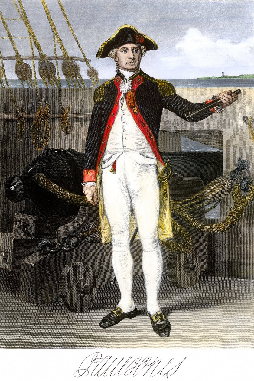 Amerikanska flottan: John Paul Jones (1747-1791) sjöman och hjälte i Amerikas förenta staters självständighetskrig. Gravyr i färg med signatur. av Unbekannter Künstler