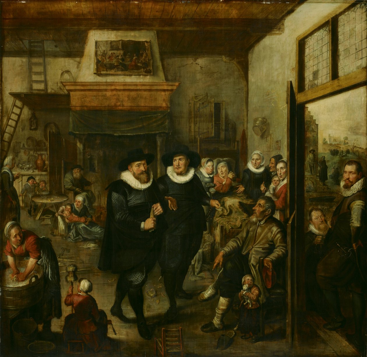En almoner och en polisergeant besöker en fattig familj, 1625-1630 av Unbekannt