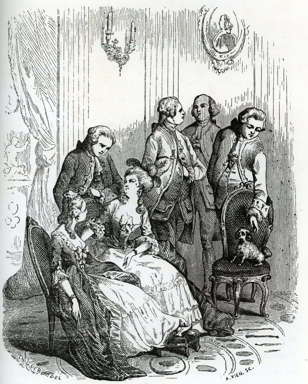 En kväll på slottet Vaux-le-Vicomte under kung Ludvig XV:s tid (1710-1774). 1800-tal (gravyr från "Mysteres des vieux chateaux de France" av Le Francois) av Unbekannter Künstler
