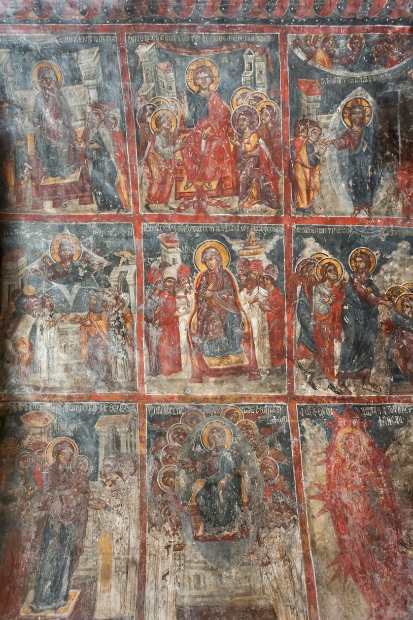 Forntida fresker; väggmålningar som skildrar Jesu liv; Panagia och Sotiras kyrka; grekisk ortodox kyrka; Roustika; Kreta; Grekland; Europa av Unbekannt