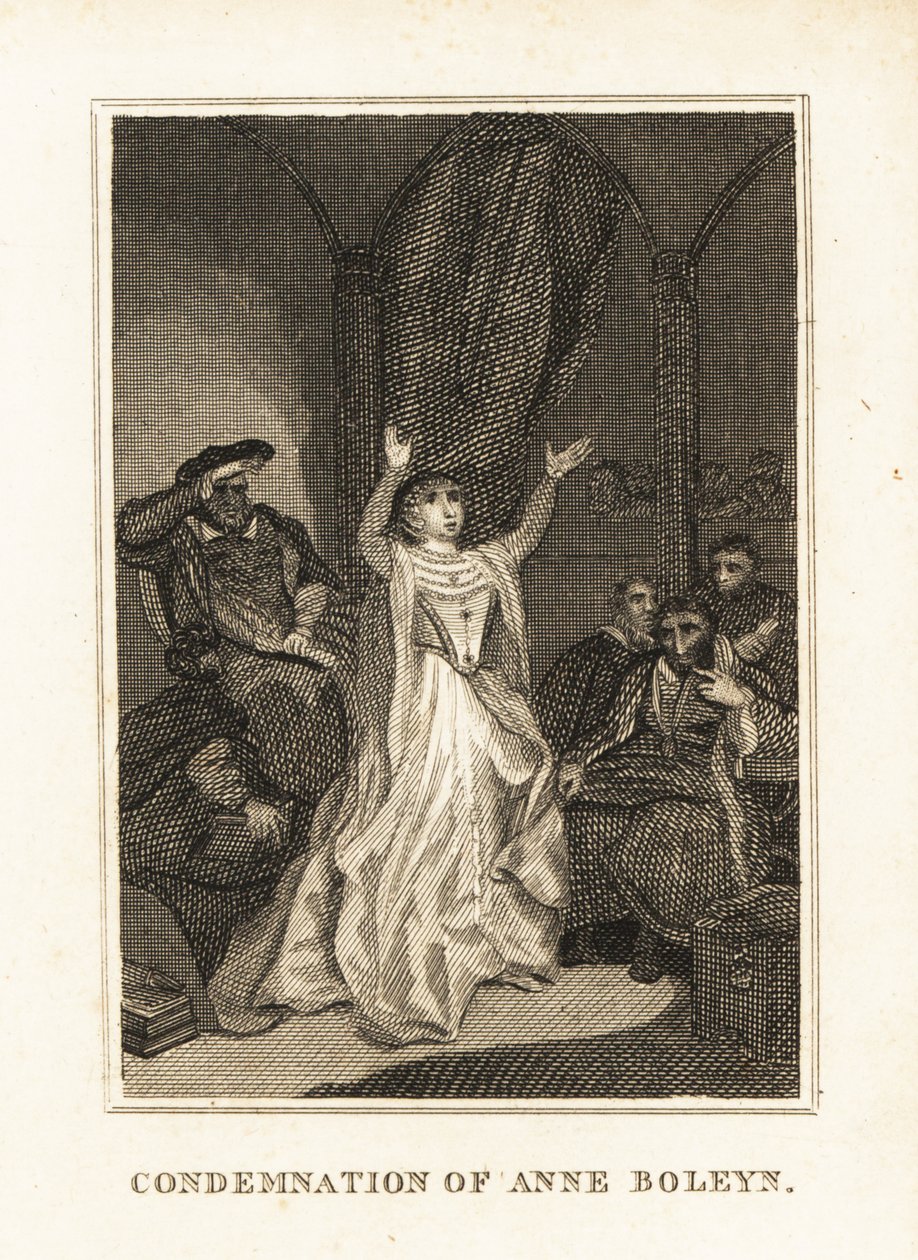 Anne Boleyn anklagas för äktenskapsbrott av Henrik VIII 1536. 1836 (gravyr) av Unbekannter Künstler