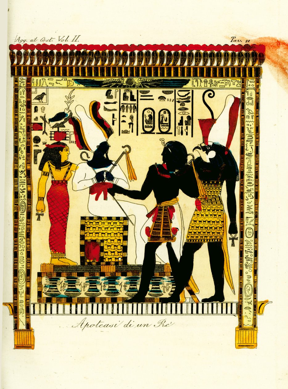 Apoteos av en farao: Kung Seti I möter gudarna Osiris och Horus upptäckta i Thebe av Giovanni Battista Belzoni av Unbekannt