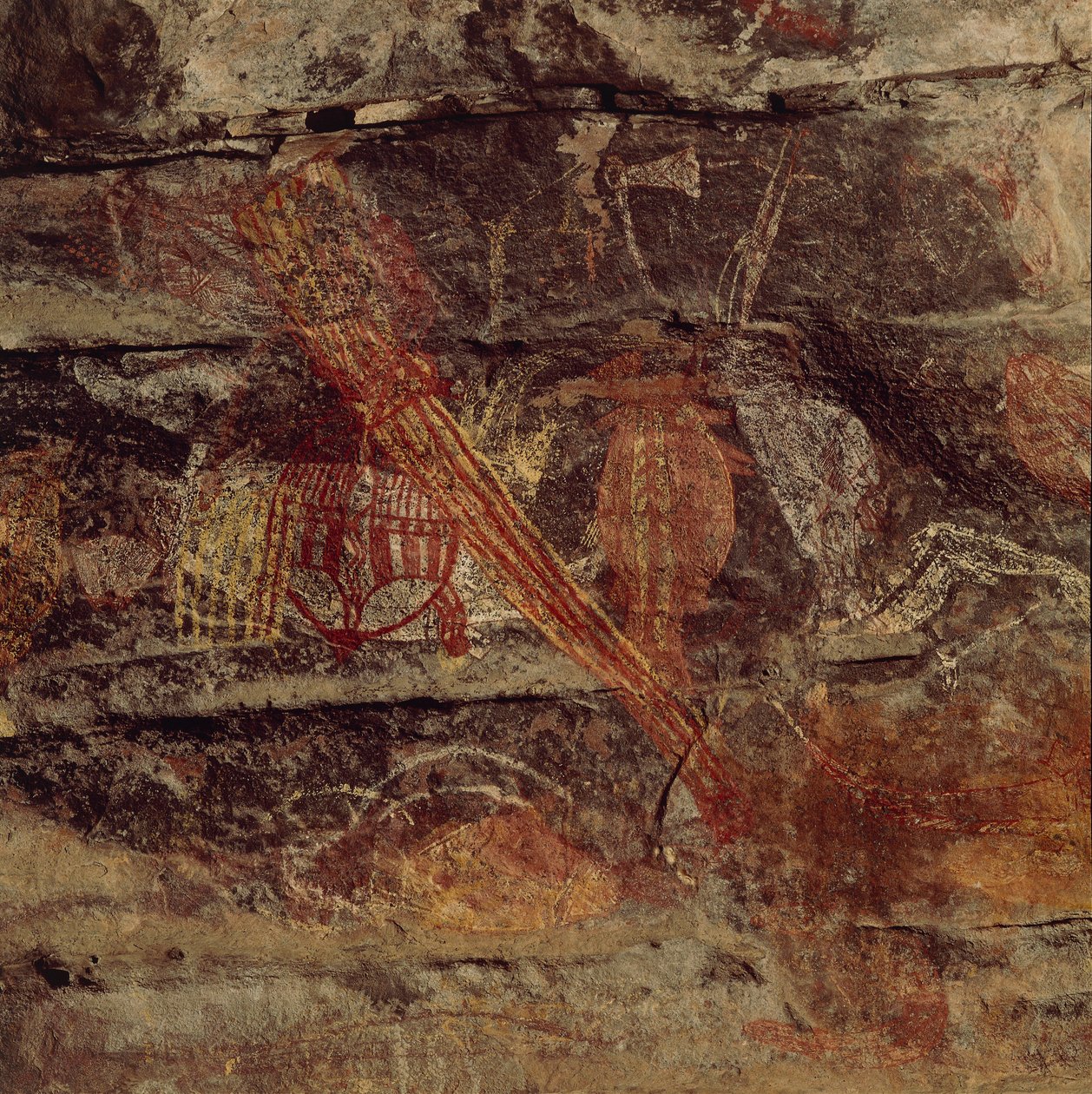 Australien, Northern Territory, Arnhem Land, Kakadu National Park, Obiri Rock, Aboriginal klippmålningar av Benjamin Baud