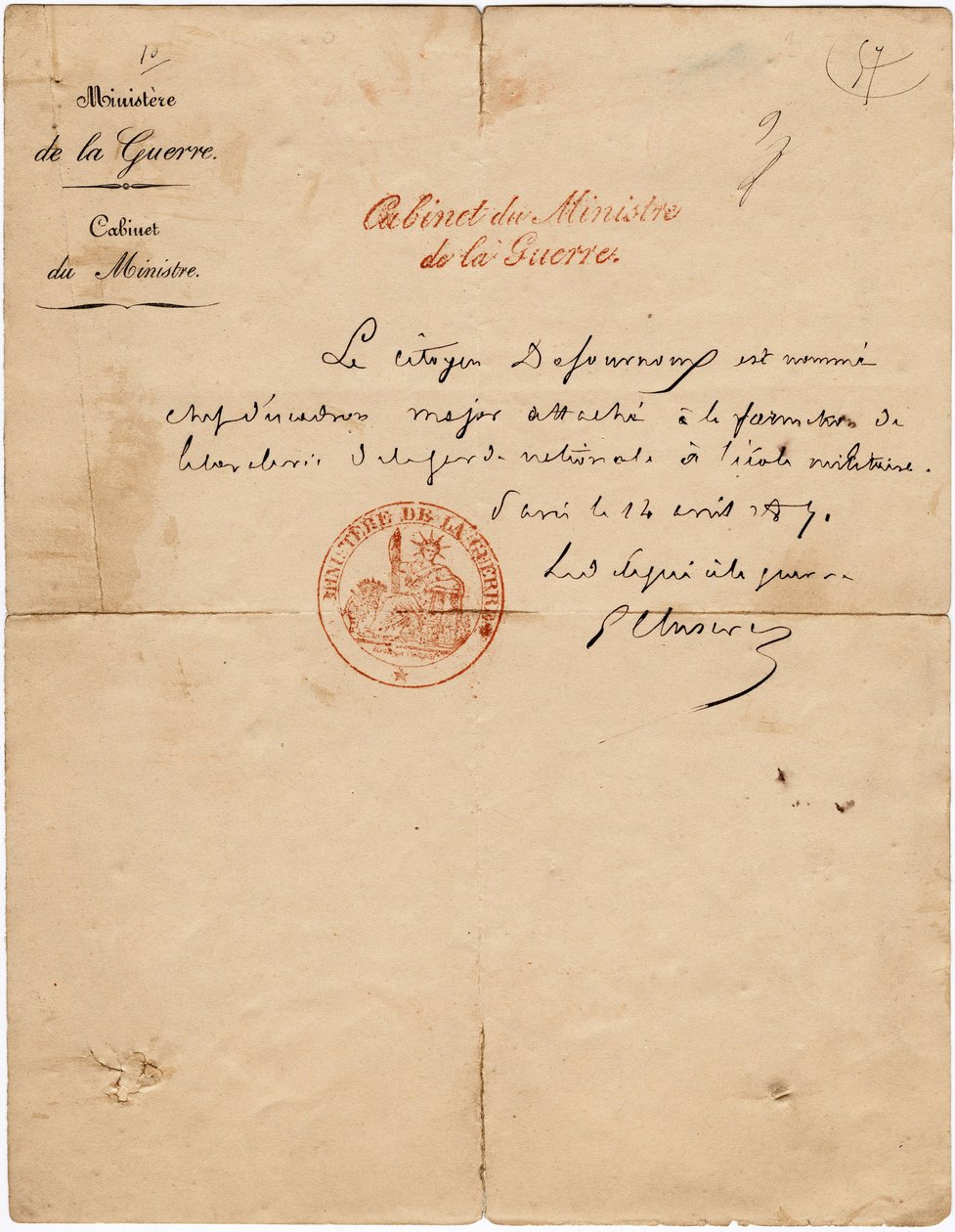 Autografbrev från delegaten till kriget Gustave Paul Cluseret under Pariskommunen. Dämpa. 10,7x6,8 cm 1871 av Unbekannt