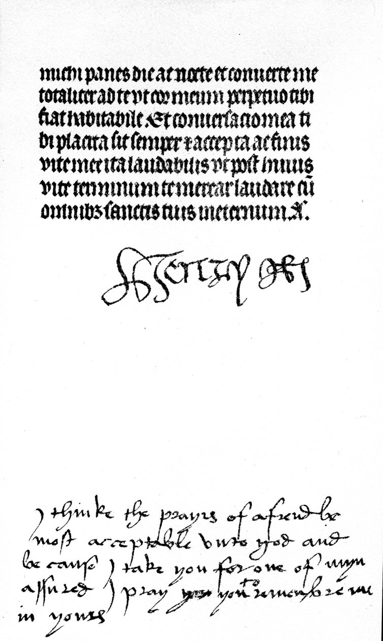 Kung Henrik VIII:s autografsignatur och inskription i handen på hans fru, drottning Katherine av Aragon (penna och bläck på veläng) (se även 441029) av Unbekannt